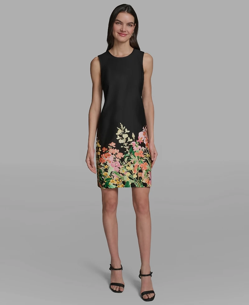 Karl Lagerfeld Paris Women's Floral Border Crew Neck Dress