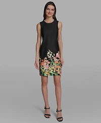 Karl Lagerfeld Paris Women's Floral Border Crew Neck Dress