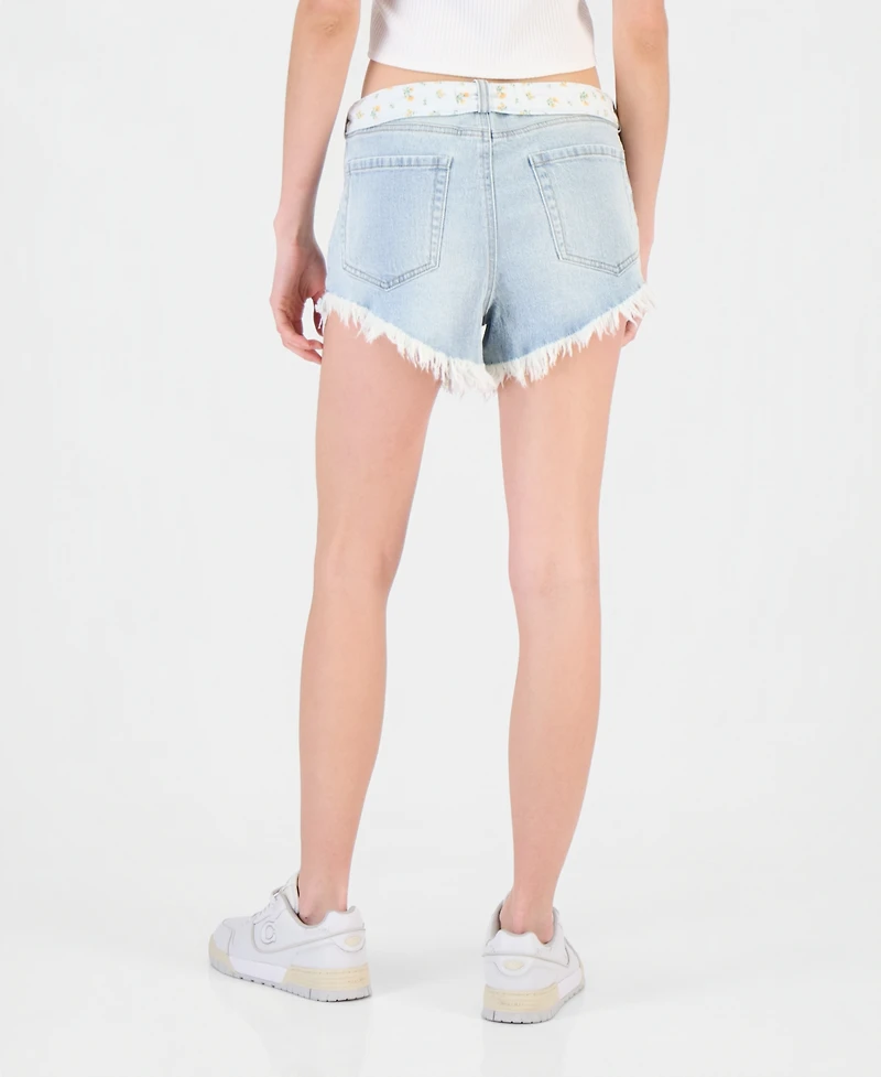 Tinseltown Juniors' Floral Cutoff Denim Shorts