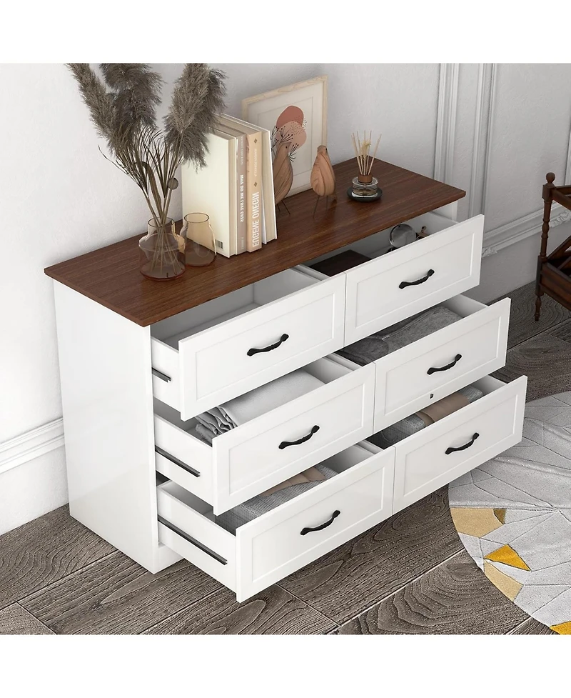 gaomon Takywep 6-Drawer Dresser for Bedroom – Farmhouse Modern Wooden Storage Chest with Metal Handles, Organizer Bedroom, Living R