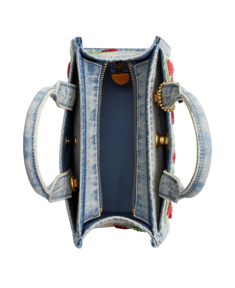 Coach Denim Cargo Cherry Embroidery Mini Tote Bag 20