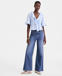 On 34th Women's Short Sleeve Ruffle-Front Cotton Blouse, Macy's Exclusive