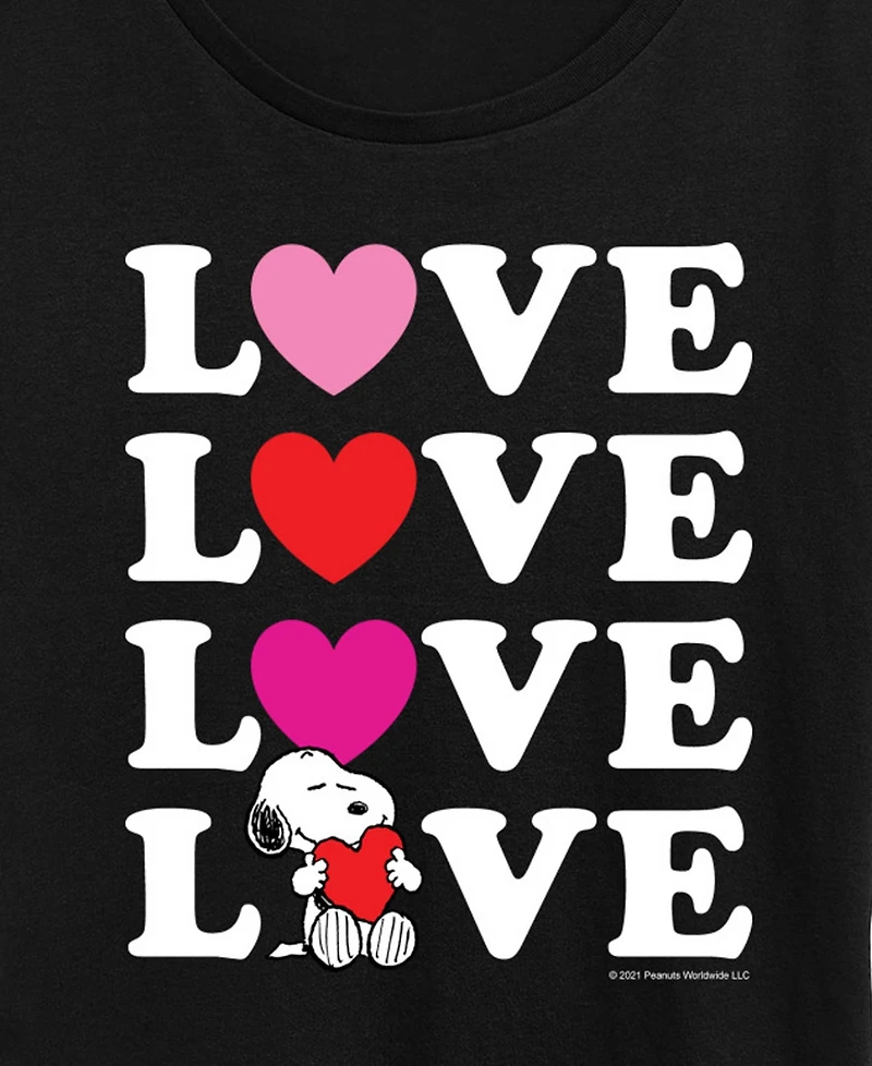 Hybrid Apparel Women's Peanuts Snoopy Valentine Love Stacked Short Sleeve Graphic T-Shirt