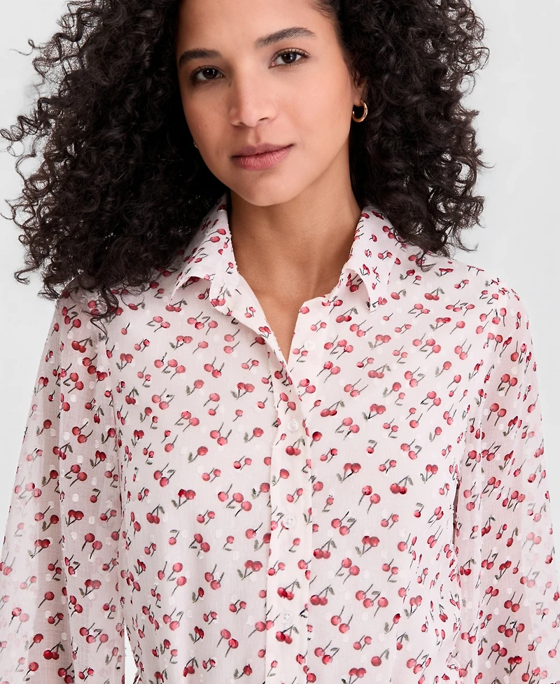 On 34th Women's Cherry Print Tie-Belt Button-Front Dress, Macy's Exclusive