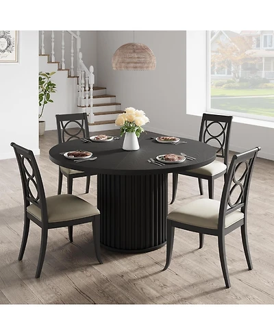 gaomon Kitchen Round Dining Table for 4-6 People Black Dining Room Table