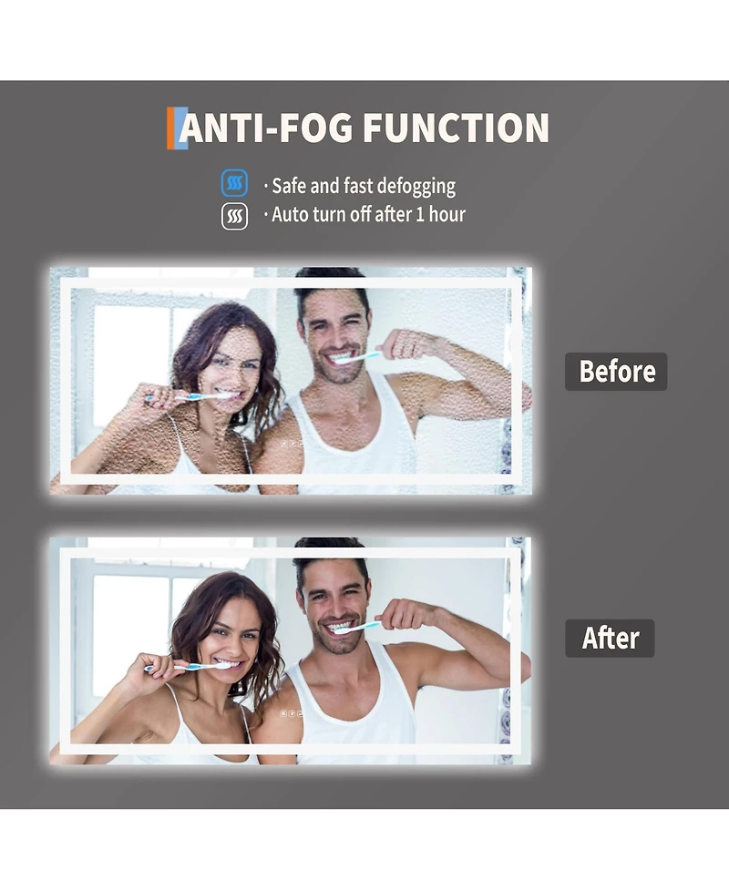 Homfan 60"x 30" Led Bathroom Mirror with Lights, Dimmable, Anti-Fog, Backlit + Front Lit, Smart Bathroom Vanity Mirror for Wall, Memory Func