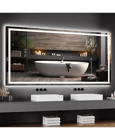 Homfan 60"x 30" Led Bathroom Mirror with Lights, Dimmable, Anti-Fog, Backlit + Front Lit, Smart Bathroom Vanity Mirror for Wall, Memory Func