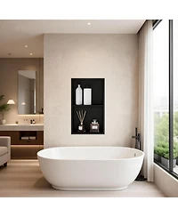 Homfan Modern Matte Black Stainless Steel Shower Niche - 24" x 12" Recessed Wall Shelf - Single Tier Bathroom Storage Organizer