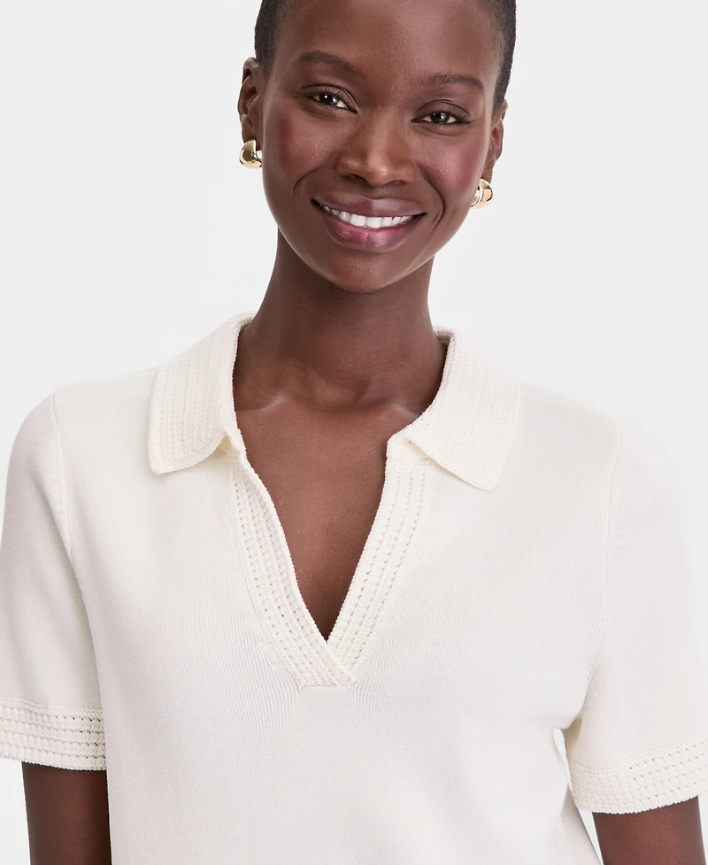 On 34th Women's Crochet Collar Short-Sleeve Sweater, Macy's Exclusive