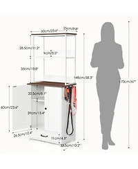 Cozito Pet Feeding Station with Pull-Out Bowls and Storage Shelves, Side Hooks, White