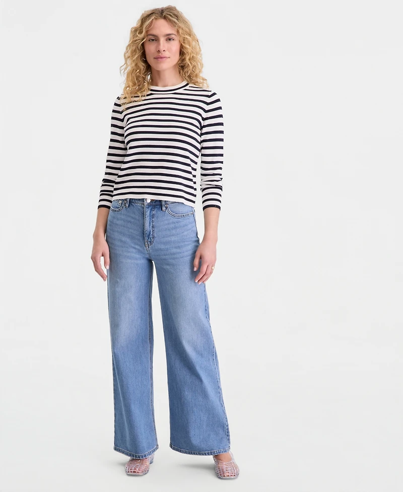 On 34th Women's Striped Crewneck Long-Sleeve Sweater, Macy's Exclusive