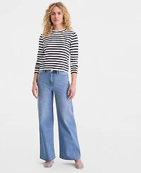 On 34th Women's Striped Crewneck Long-Sleeve Sweater, Macy's Exclusive
