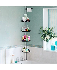 Homfan Corner Shower Caddy Tension Pole, Rust-Resistant Bathroom Storage Organizer with 4-Tier Adjustable Shelves & Rubber Pad, 101.6''- 122'' Height