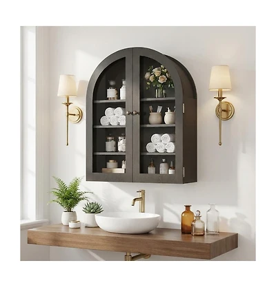 Homfan Arched Wall Cabinet, Arched Bathroom Medicine Wall Cabinet with Acrylic Door & Adjustable Shelves, Wall Mounted Storage Organizer