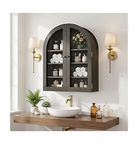 Homfan Arched Wall Cabinet, Arched Bathroom Medicine Wall Cabinet with Acrylic Door & Adjustable Shelves, Wall Mounted Storage Organizer