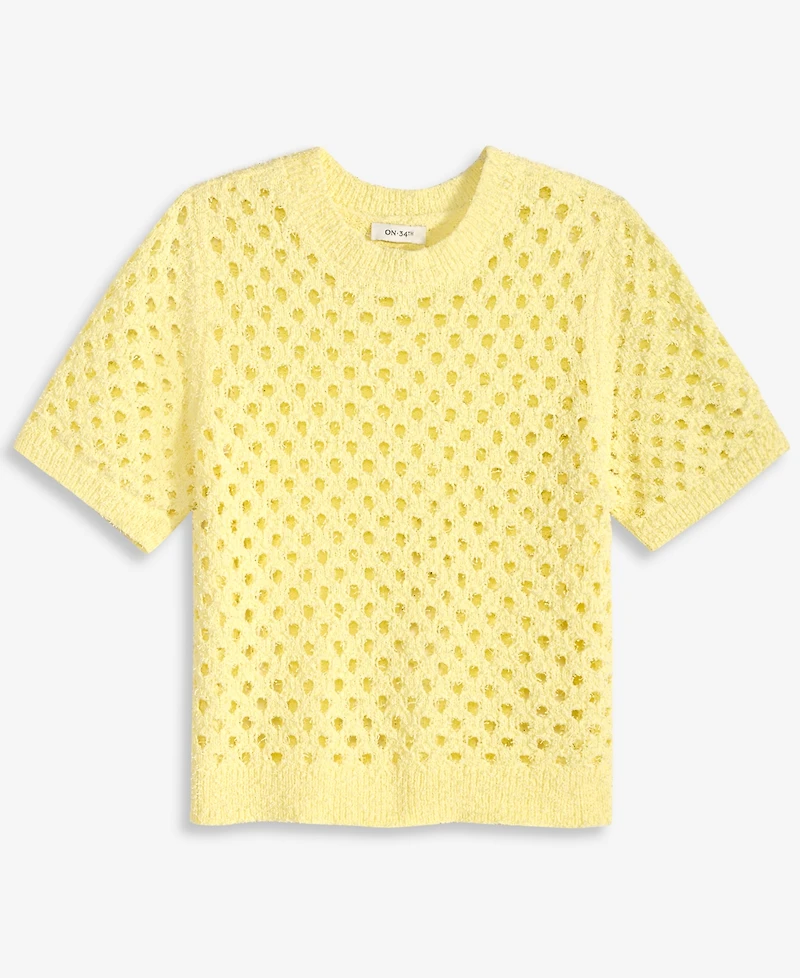 On 34th Women's Open-Stitch Short-Sleeve Sweater, Macy's Exclusive
