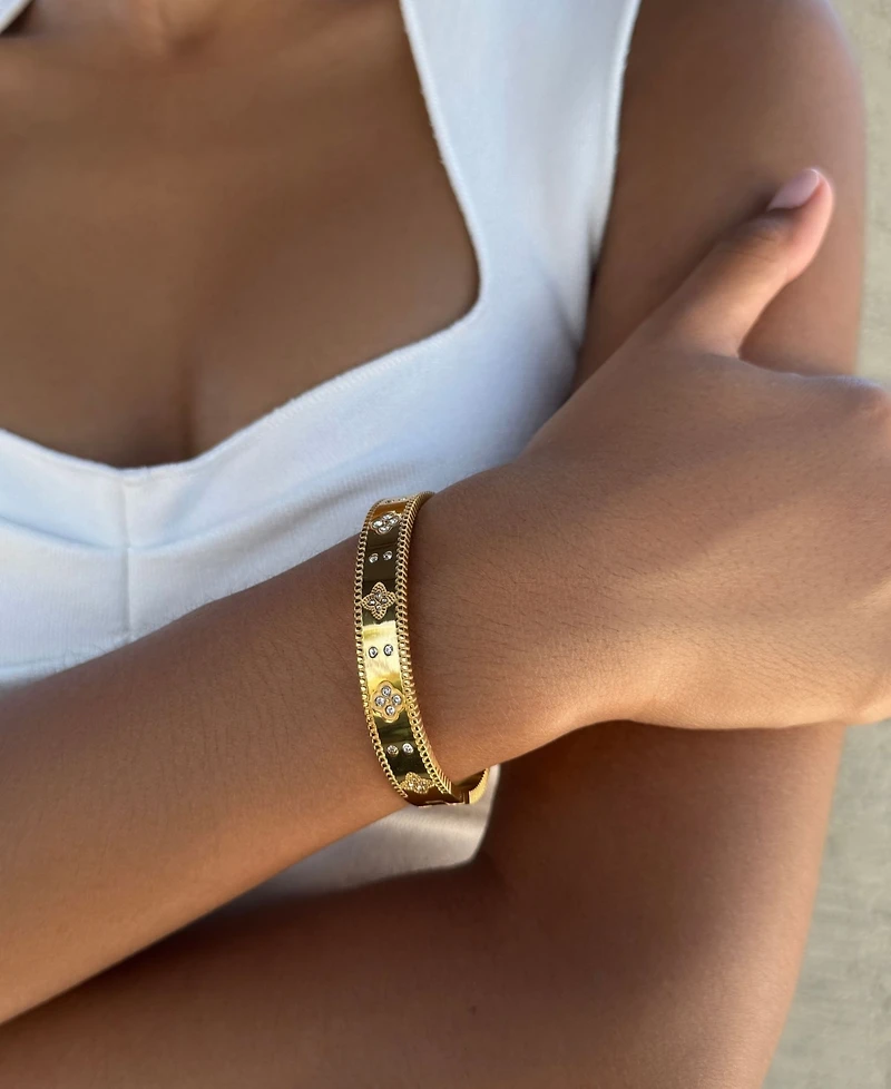 Adornia Tarnish Resistant Gold Clover Bangle Bracelet