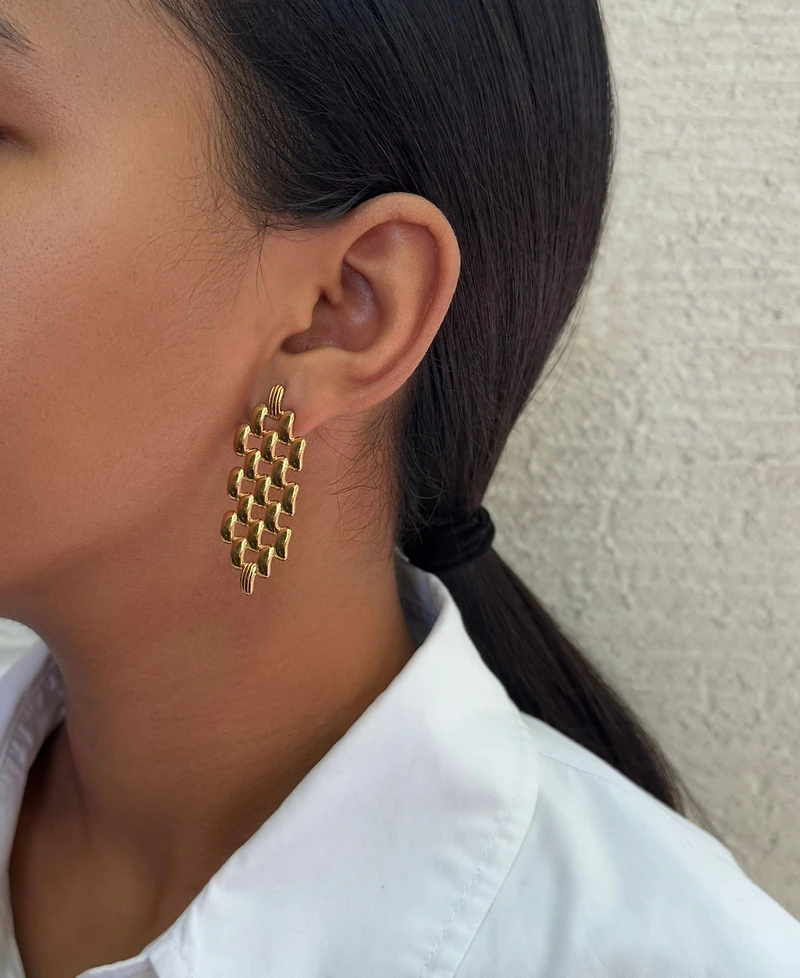 Adornia Tarnish Resistant Gold Grid Drop Earrings