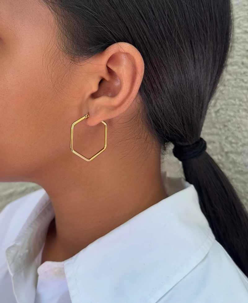 Adornia Tarnish Resistant Gold Hexagon Hoop Earrings