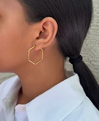 Adornia Tarnish Resistant Gold Hexagon Hoop Earrings