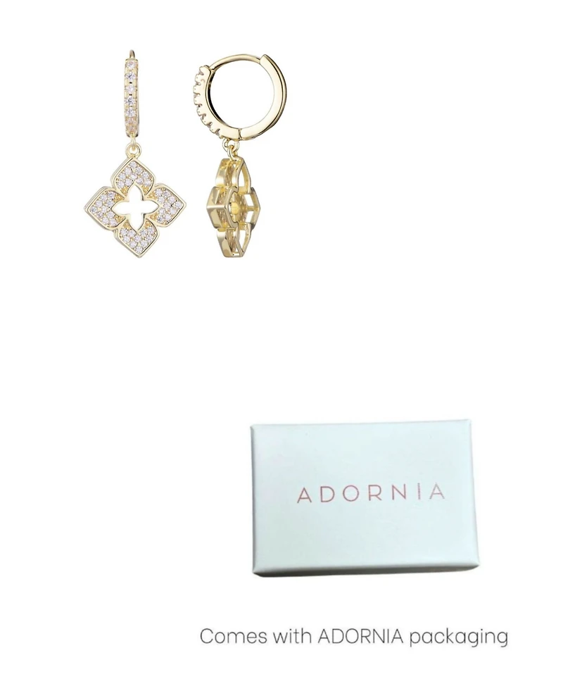 Adornia Gold Cz Pointed Clover Drop Huggie Hoop Earrings