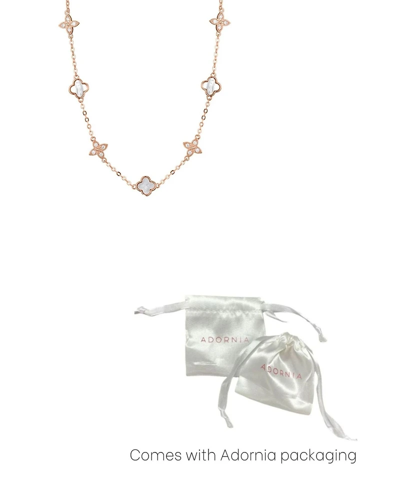 Adornia Rose Gold Mother of Pearl Cz Mixed Clover Station Necklace