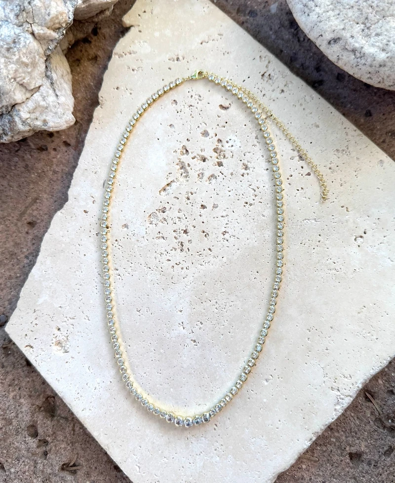 Adornia Gold Crystal Bezeled Tennis Necklace