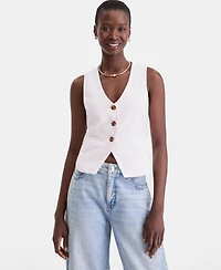 On 34th Women's Linen Blend V-Neck Button-Front Vest, Macy's Exclusive