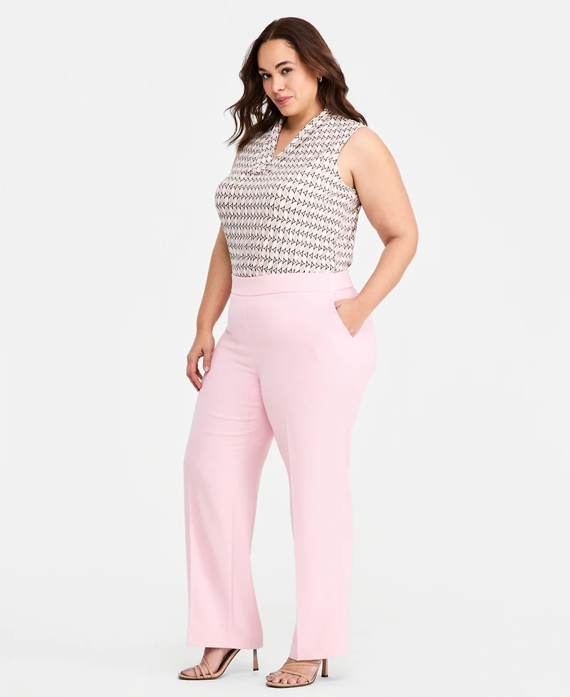 Anne Klein Plus High Rise Pull-On Structured Stretch Pants