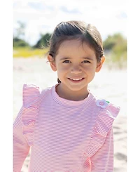 Florence Eiseman Toddler Girls Stripe Seersucker Rashguard Swimsuit with Flower