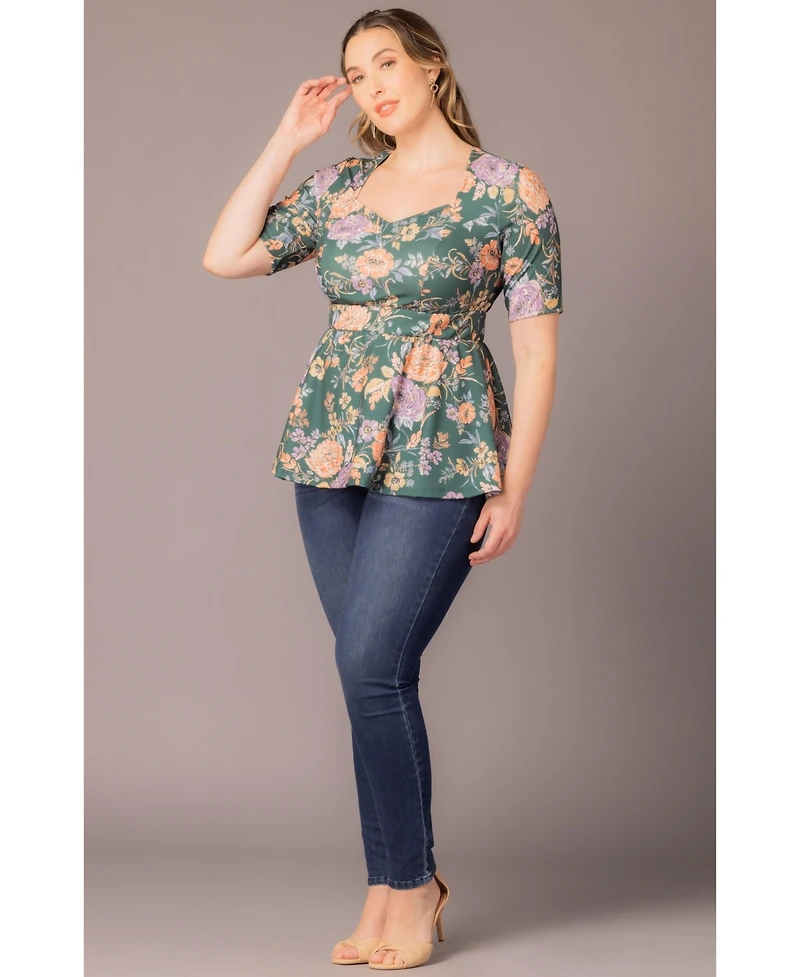 Kiyonna Women's Plus Posh Peplum Top with Sweetheart Neckline