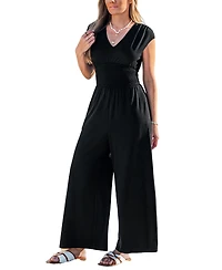 Cupshe Women's V-Neck Smocked Waist Wide-Leg Jumpsuit