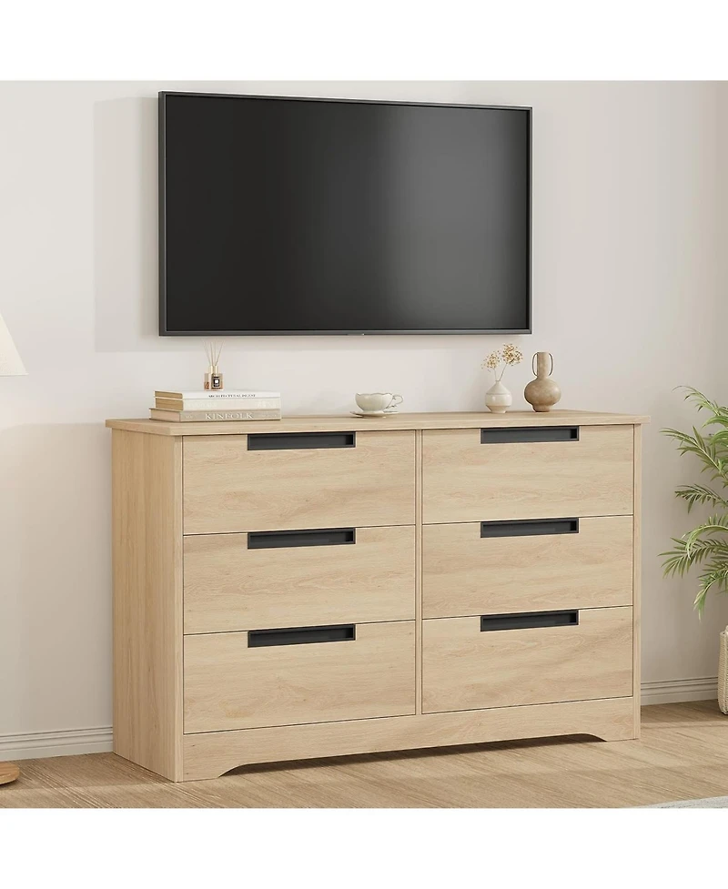 gaomon Drawer Dresser for Bedroom, Natural Modern Double Dresser Organizer with Embedded Handles Design