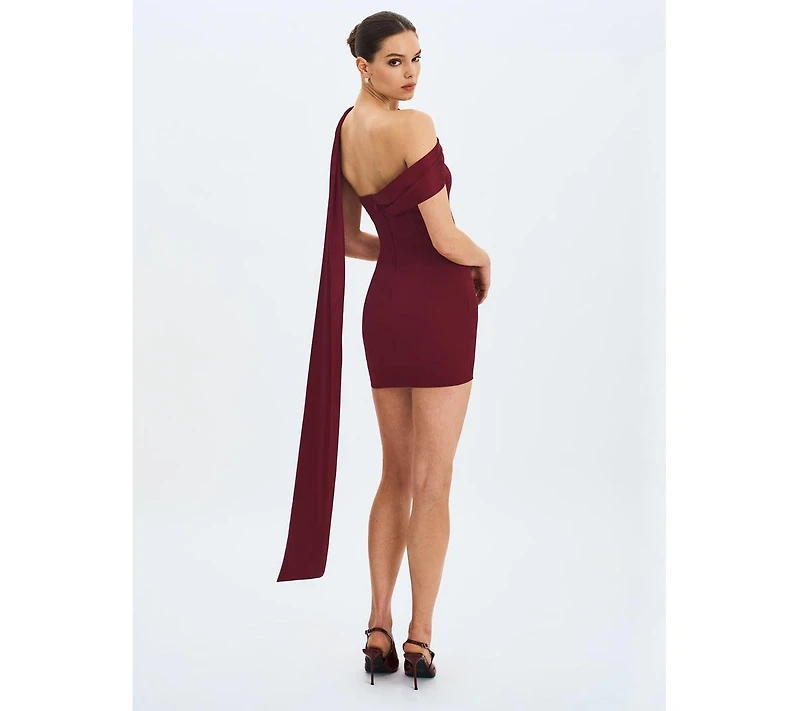 Miss Circle Women Ovelia Crimson Satin Ribbon Strapless Mini Dress