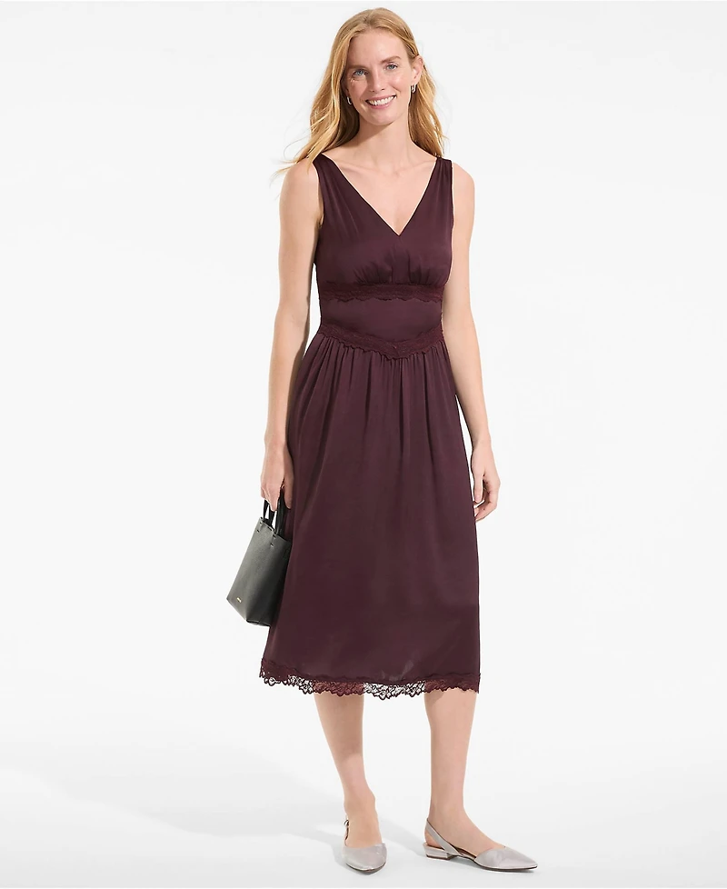 Lands' End Women's Satin Sleeveless Lace Detail Dress