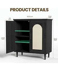 gaomon Set of 2 Rattan Sideboard Buffet Cabinet with Doors,Farmhouse Kitchen Storage Adjustable Shelf,Wood Cupboard Accent Table