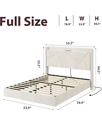 gaomon Floating Bed Frame with Rgb Led Lights and Charging Station, Upholstered Platform Storage Headboard Button Tufted Design, No