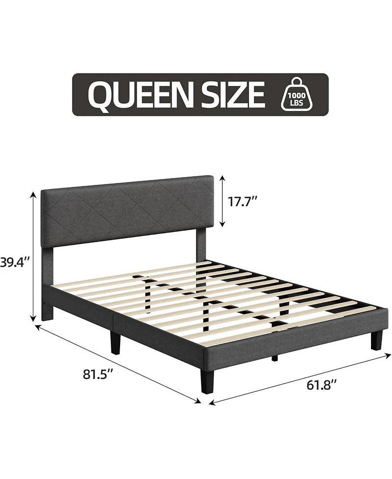 gaomon Bed Frame with Upholstered Headboard, Full Size Platform Bed Frame with Wooden Slat Support