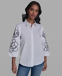 Karl Lagerfeld Paris Petite Collared Neck Shirt