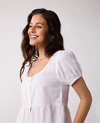 Reistor Women's Embroidered Peplum Top with Puff Sleeves