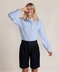 Lands' End Women's Poplin Ruffle Button Front Shirt