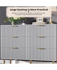 gaomon Zebra Six-Drawer Cabinet with Large Desktop, Modern Honeycomb Design, Gold Handle, Practical Storage Solution, and Artistic Sense for Bedroom