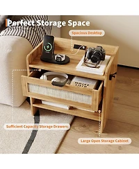 gaomon Rattan Nightstand, Bedside Table with Type-c Charging Station