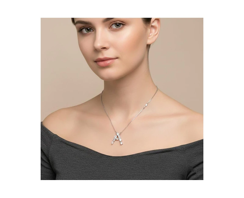 Genevive Brilliant Plated Cubic Zirconia Initial Necklace