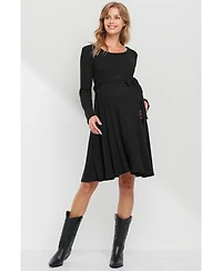 Hello Miz Maternity Rib Knit Empire Waist Long Sleeve Knee-Length Dress