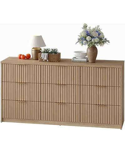 Gaomon 9 Drawer Dresser for Bedroom, Large Fluted Chest of Drawers, Wood Dressers Storage Organizer, Storage Cabinet for Bedroom Living & office