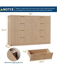 gaomon 8 Drawer Fluted Dresser for Bedroom, 55" Wide Modern Chest of Drawers with Metal Handle, Fluted Wood Tv Stand