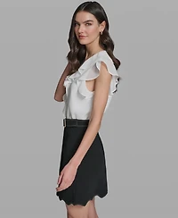 Karl Lagerfeld Paris Petite Rosette V-Neck Ruffle Top