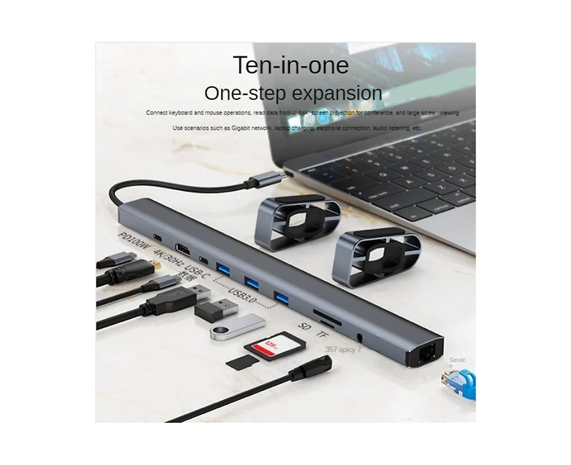 Risokeys 10-in-1 Usb-c Hub with 100W Pd 2.0 Charging & 4K Hdmi Port, Foldable Laptop Stand Docking Station for Office & Home Use