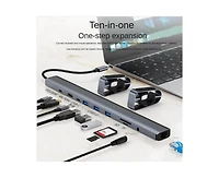 Risokeys 10-in-1 Usb-c Hub with 100W Pd 2.0 Charging & 4K Hdmi Port, Foldable Laptop Stand Docking Station for Office & Home Use